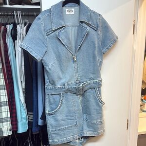 Blue Denim Short Sleeve Jumpsuit